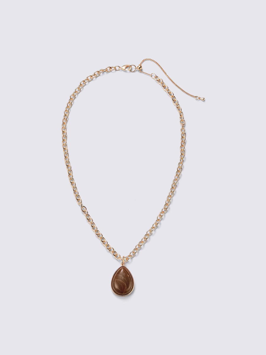 GU GU Drop Stone Chain Necklace PF Brown