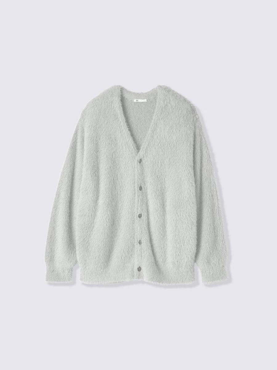 GU GU Feather Yarn V Neck Cardigan CL Light Gray