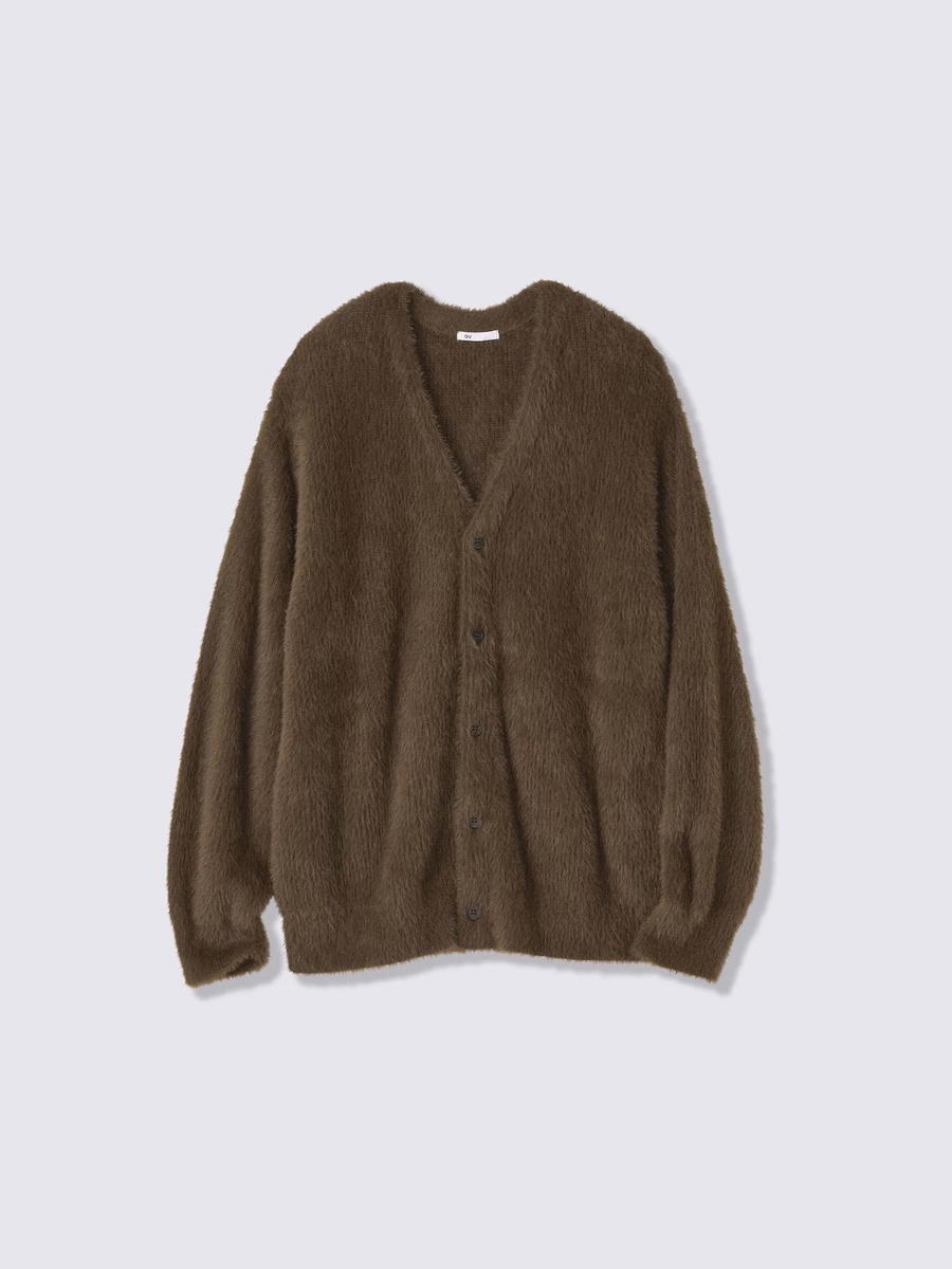 GU GU Feather Yarn V Neck Cardigan CL Dark Brown