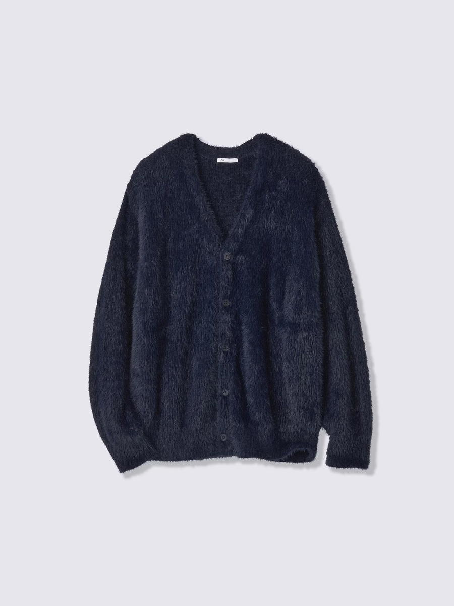 GU GU Feather Yarn V Neck Cardigan CL Navy