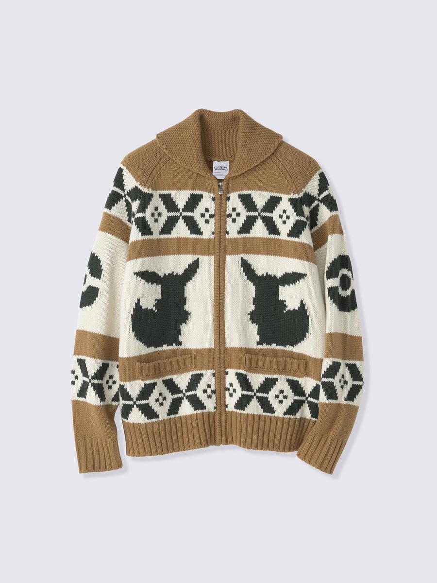 GU GU Full-Zip Knit Jacket Pokemon Brown