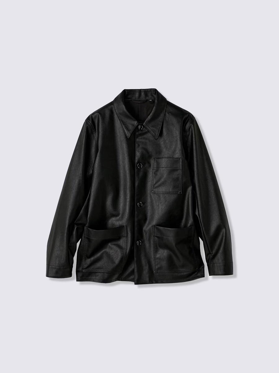 GU GU Faux Leather Coverall Jacket MN Black