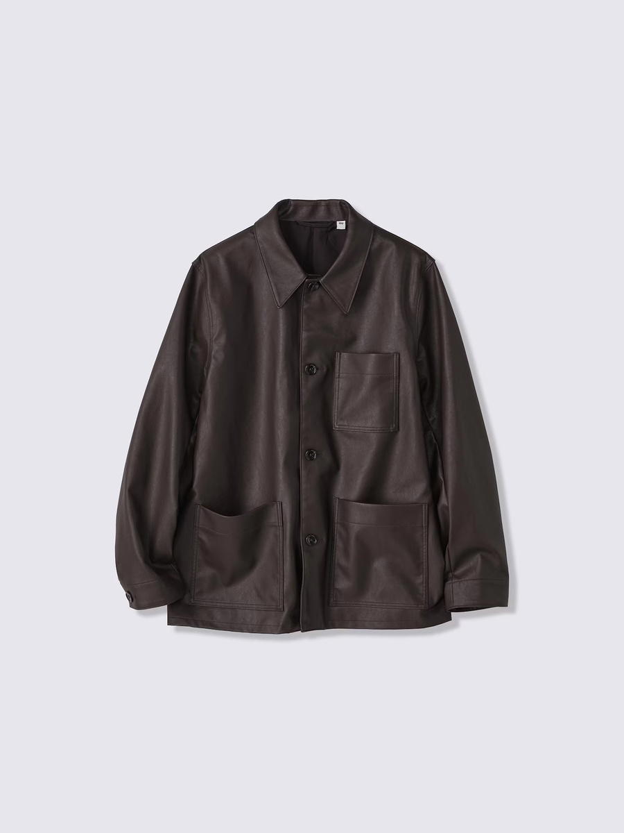 GU GU Faux Leather Coverall Jacket MN Dark Brown