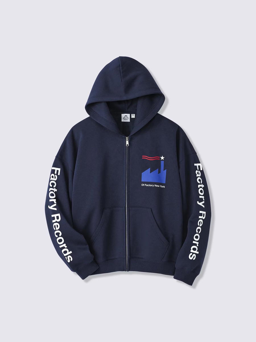 GU GU Heavy Weight Sweat Full-Zip Hoodie Factory Records PF Navy