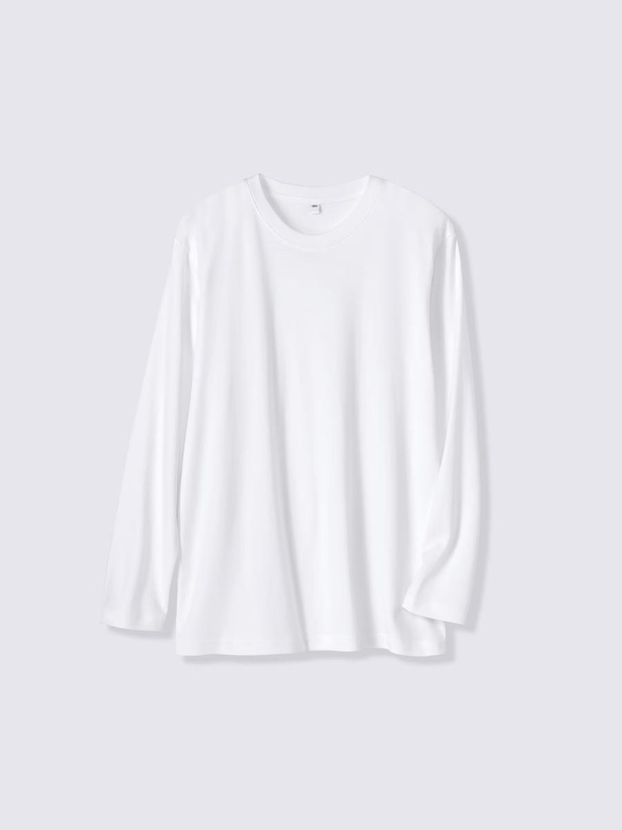 GU GU Soft Cotton Crew Neck T-Shirt Long CL White