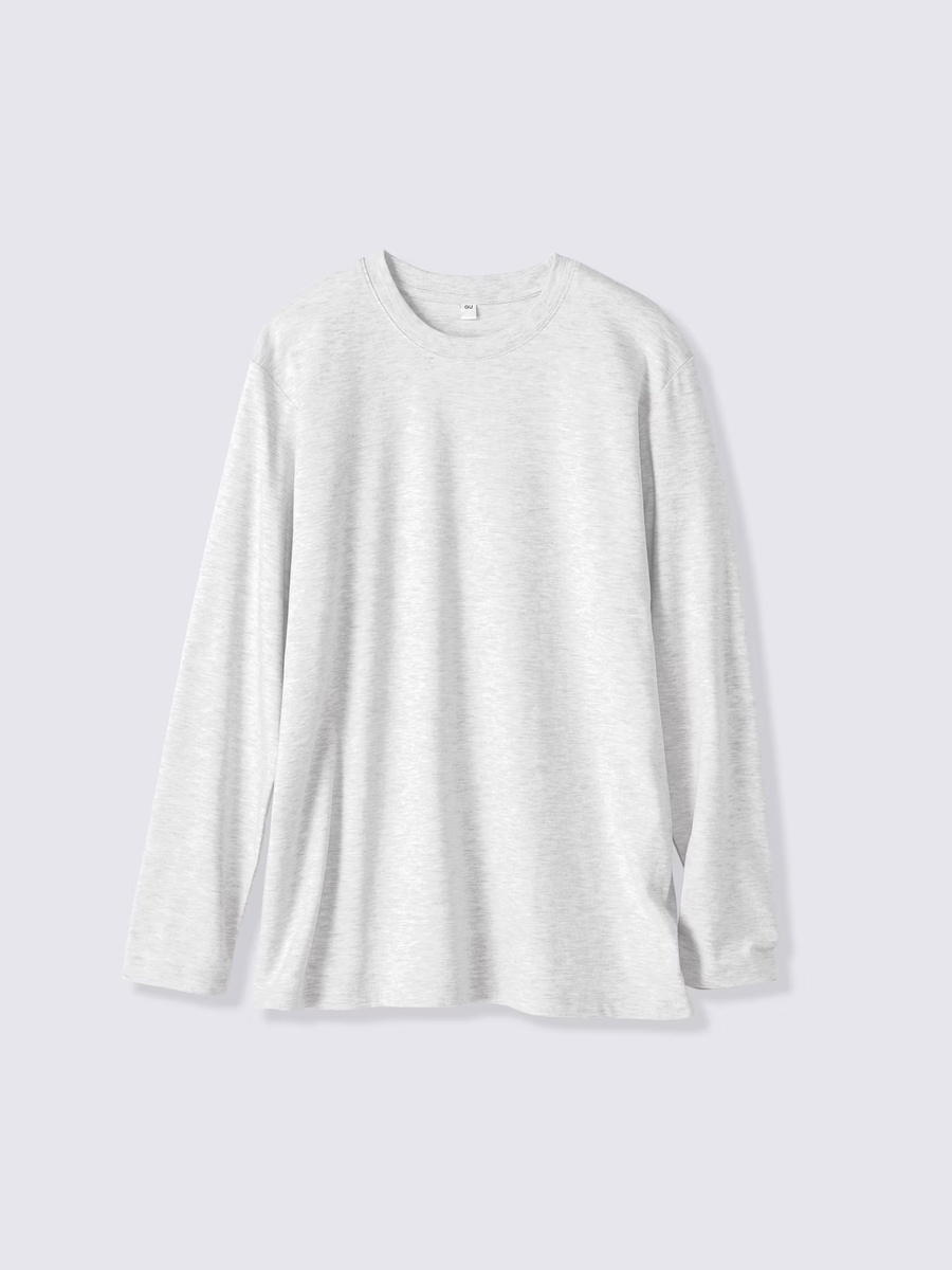 GU GU Soft Cotton Crew Neck T-Shirt Long CL Light Gray