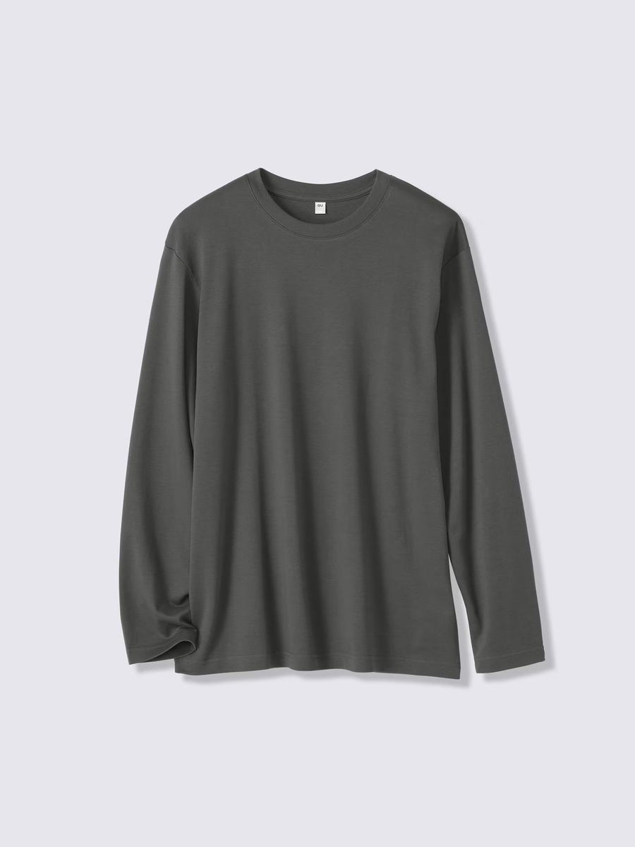 GU GU Soft Cotton Crew Neck T-Shirt Long CL Dark Gray