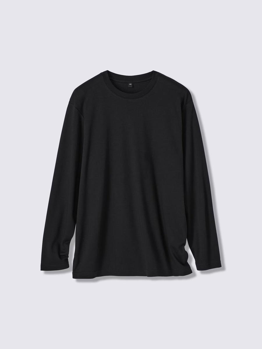 GU GU Soft Cotton Crew Neck T-Shirt Long CL Black