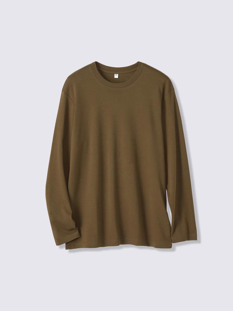 GU GU Soft Cotton Crew Neck T-Shirt Long CL Dark Brown