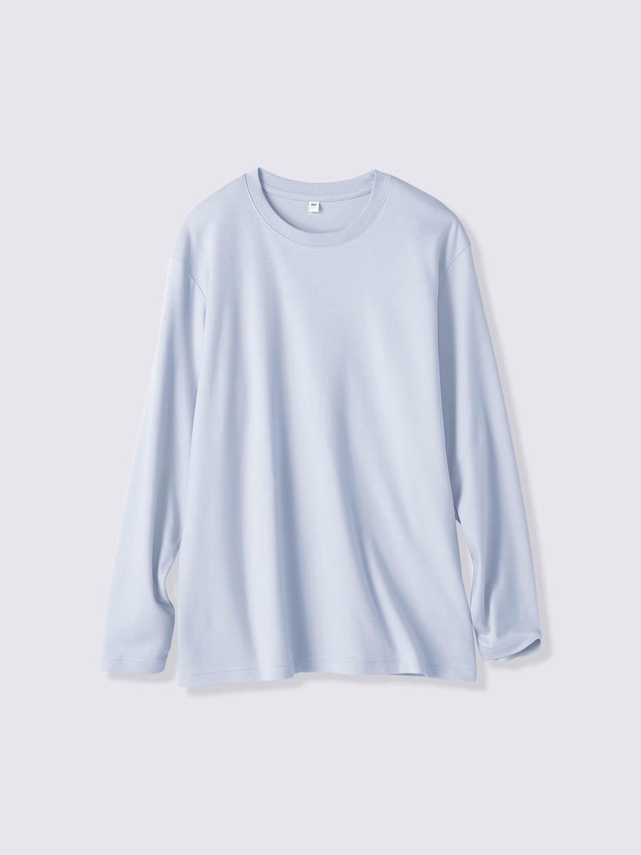 GU GU Soft Cotton Crew Neck T-Shirt Long CL Blue