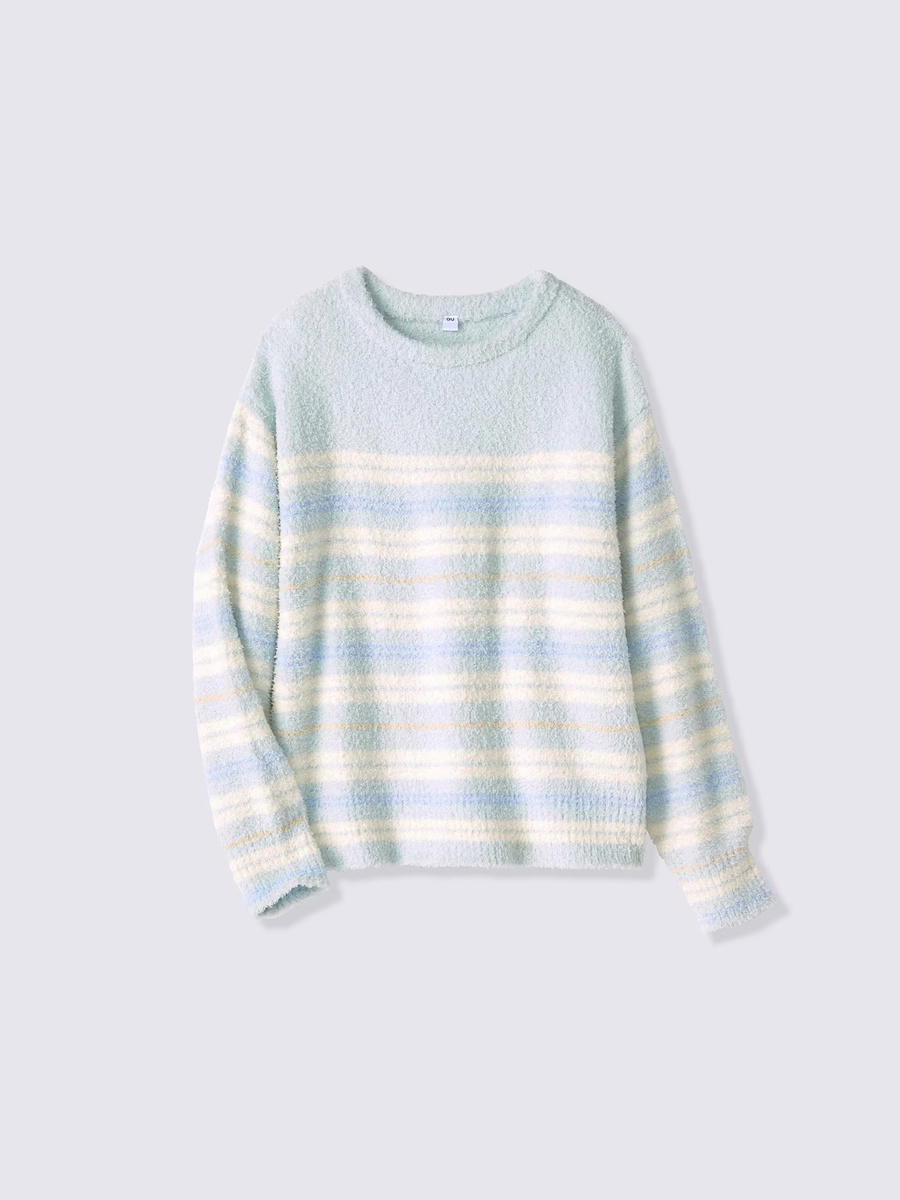 GU GU Fluffy Knit Pullover Striped CZ Light Green (W)