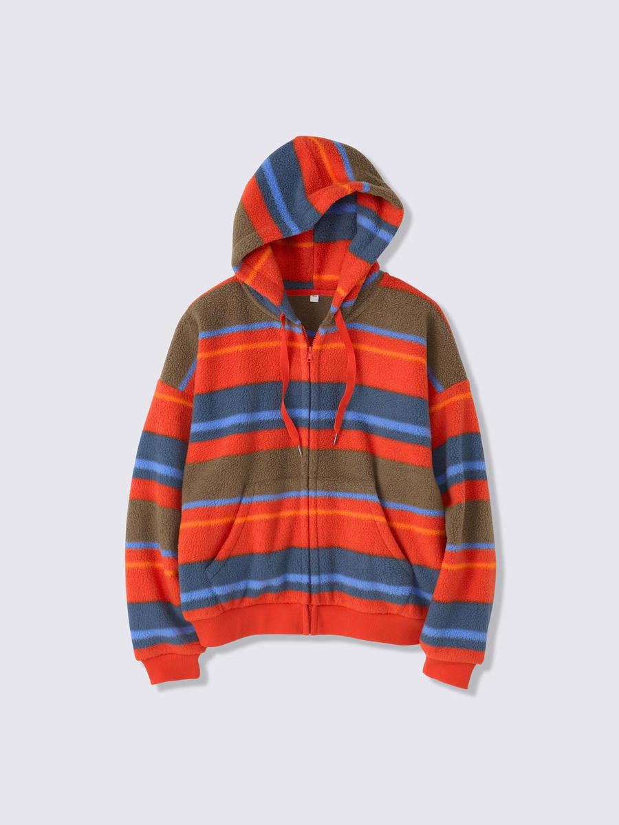 GU GU Fleece Cocoon Full-Zip Hoodie Stripe UL Oversized Fit Orange