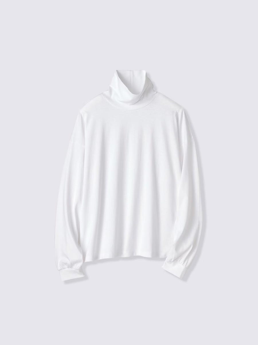 GU GU Cotton Boxy Turtleneck T Long PF White