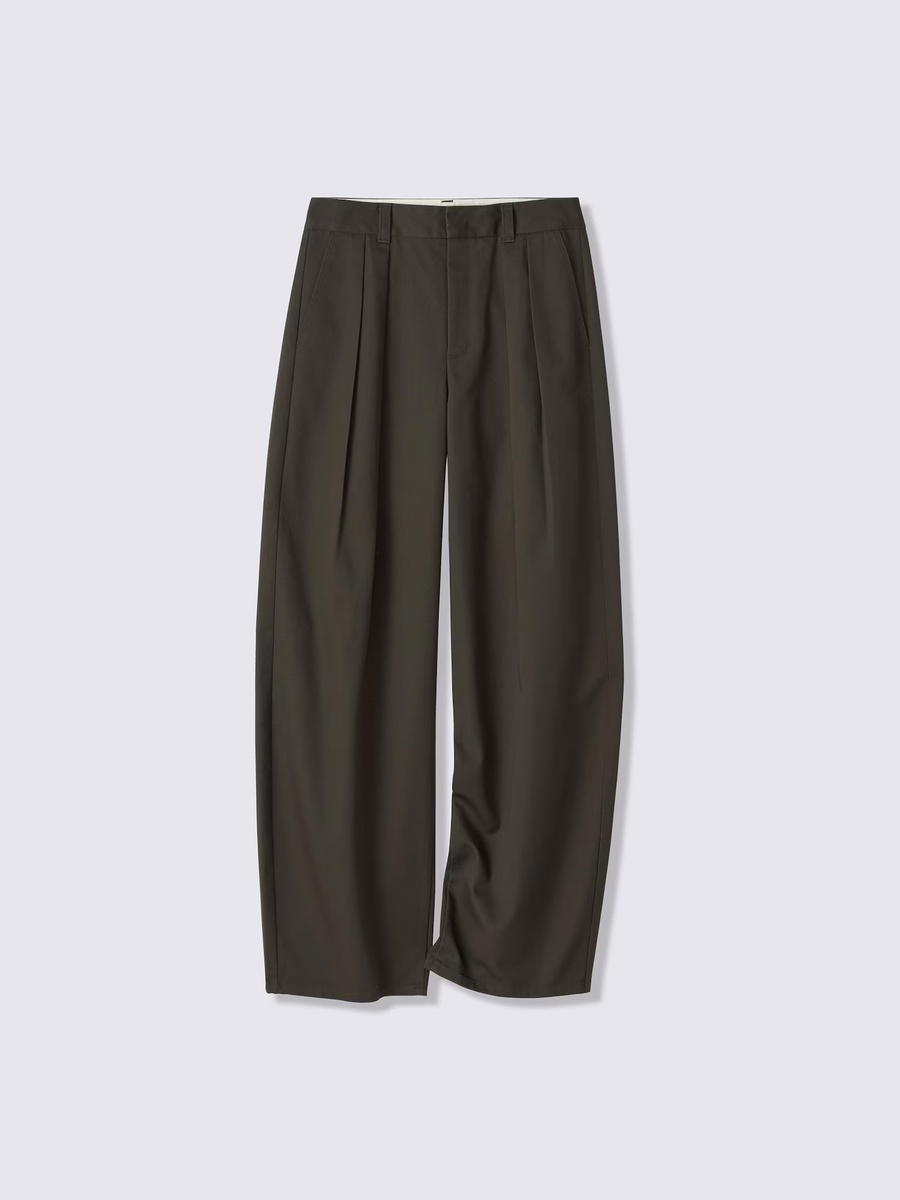 GU GU Chino Pleated Barrel Pants Long UL Dark Brown