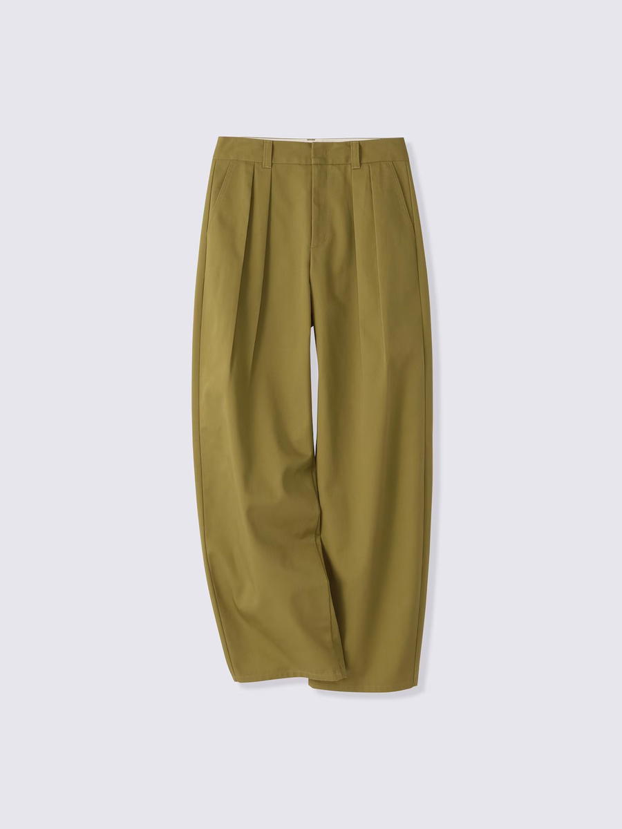 GU GU Chino Pleated Barrel Pants Long UL Olive