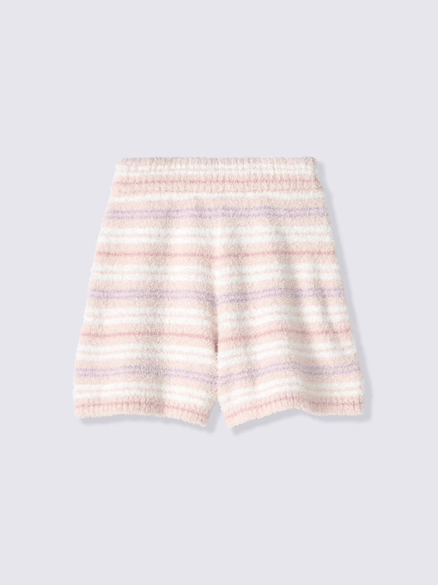 GU GU Fluffy Knit Short Pants Striped CZ Pink (W)