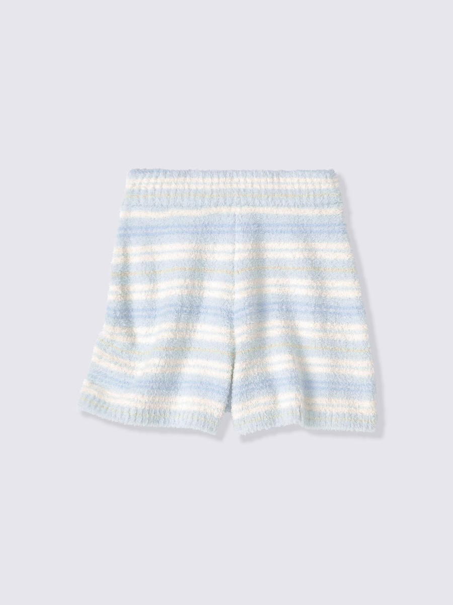GU GU Fluffy Knit Short Pants Striped CZ Light Green (W)