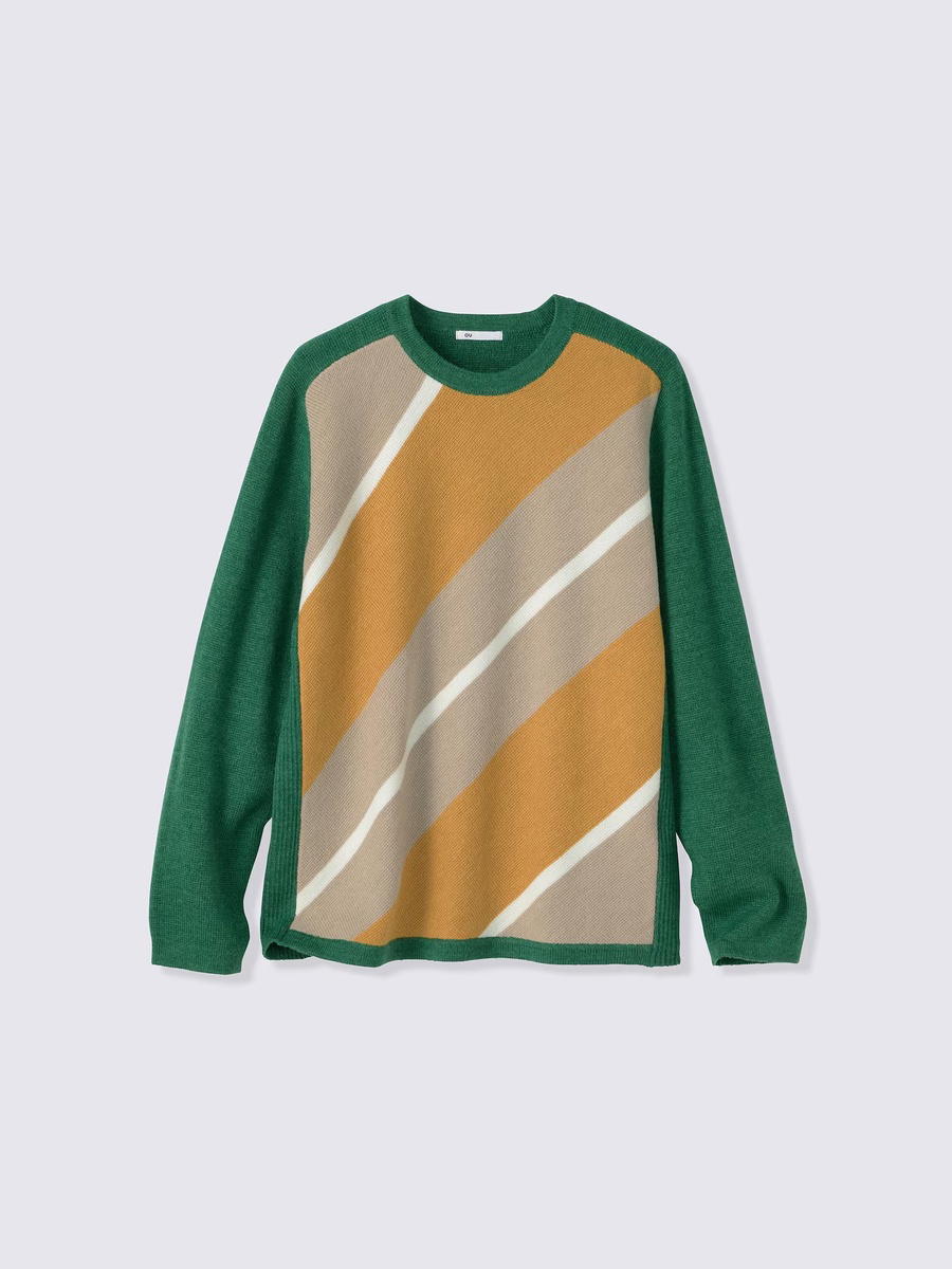 GU GU Milano Ribbed Bias Striped Sweater ST Green