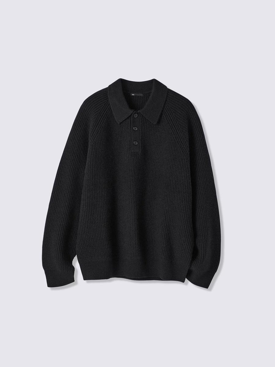 GU GU Rib Stitched Polo Sweater MN Black