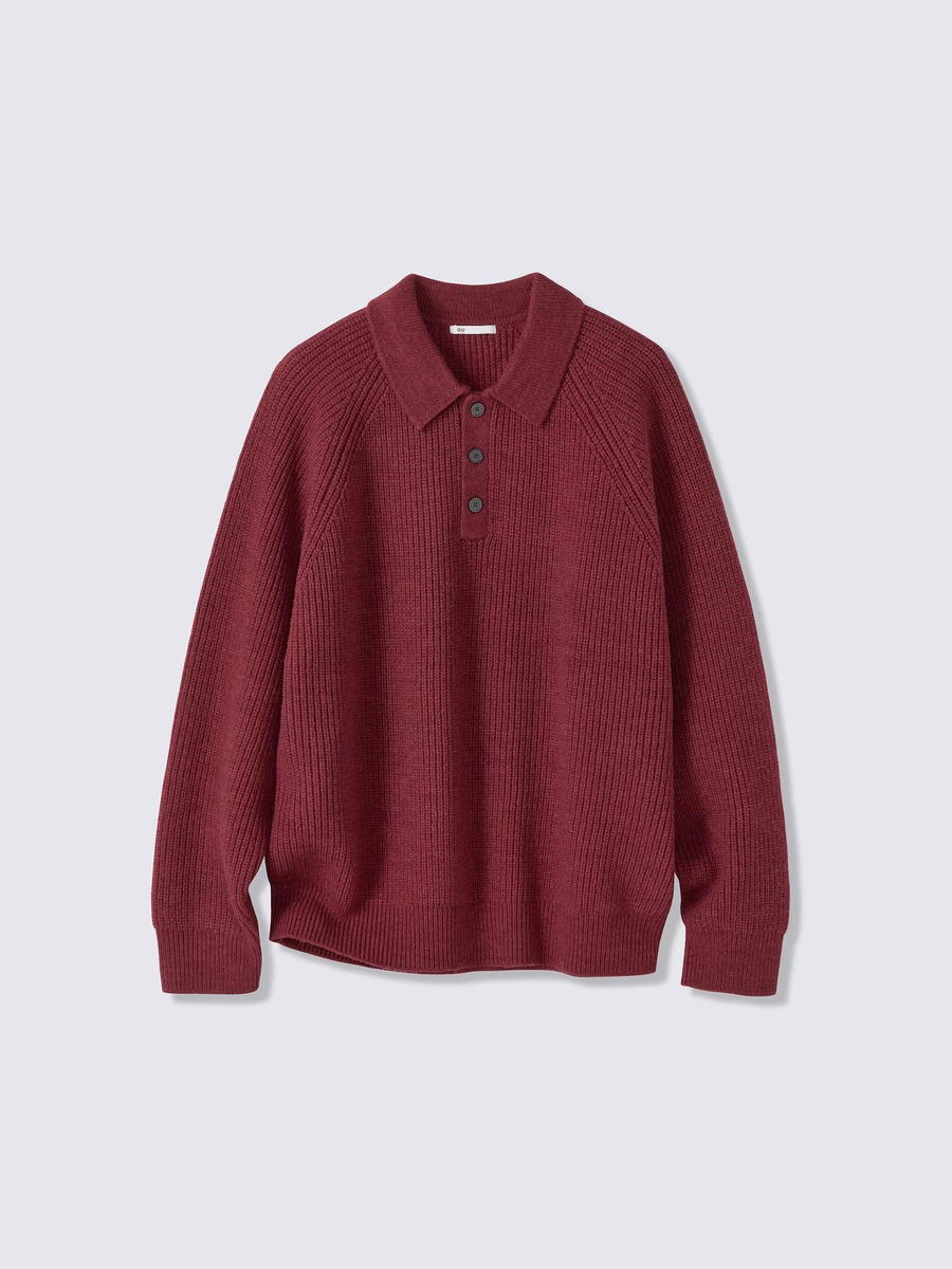 GU GU Rib Stitched Polo Sweater MN Wine