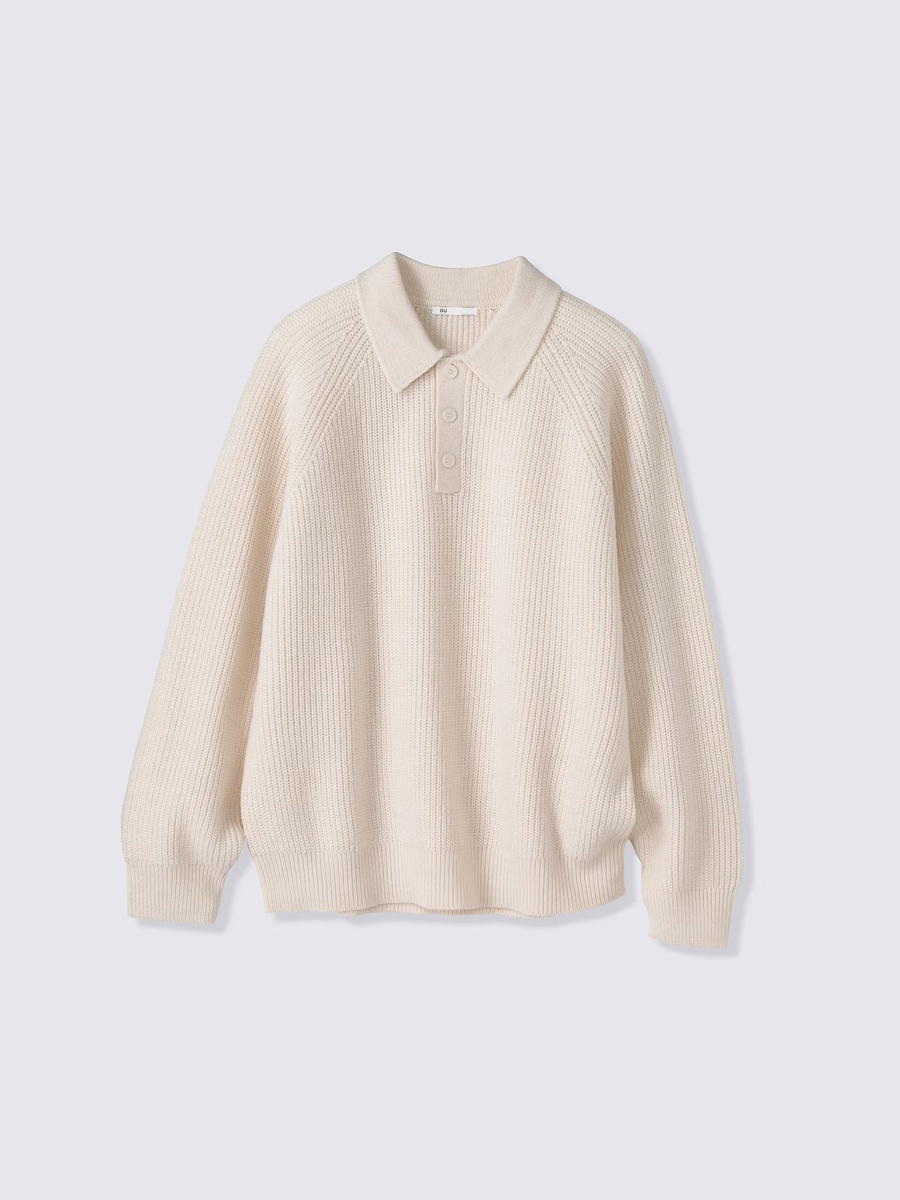 GU GU Rib Stitched Polo Sweater MN Natural