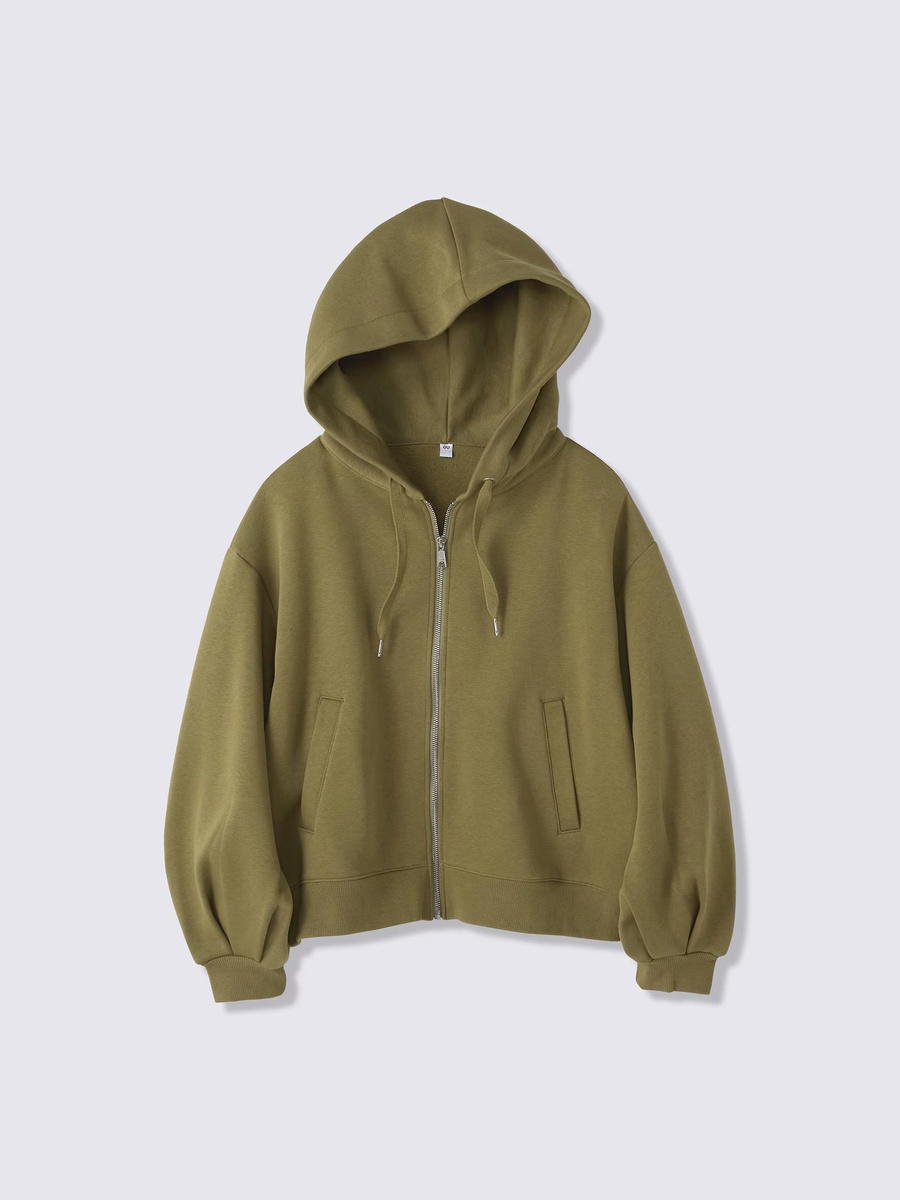 GU GU Sweat Balloon Sleeve Full-Zip Hoodie UL Olive (W)