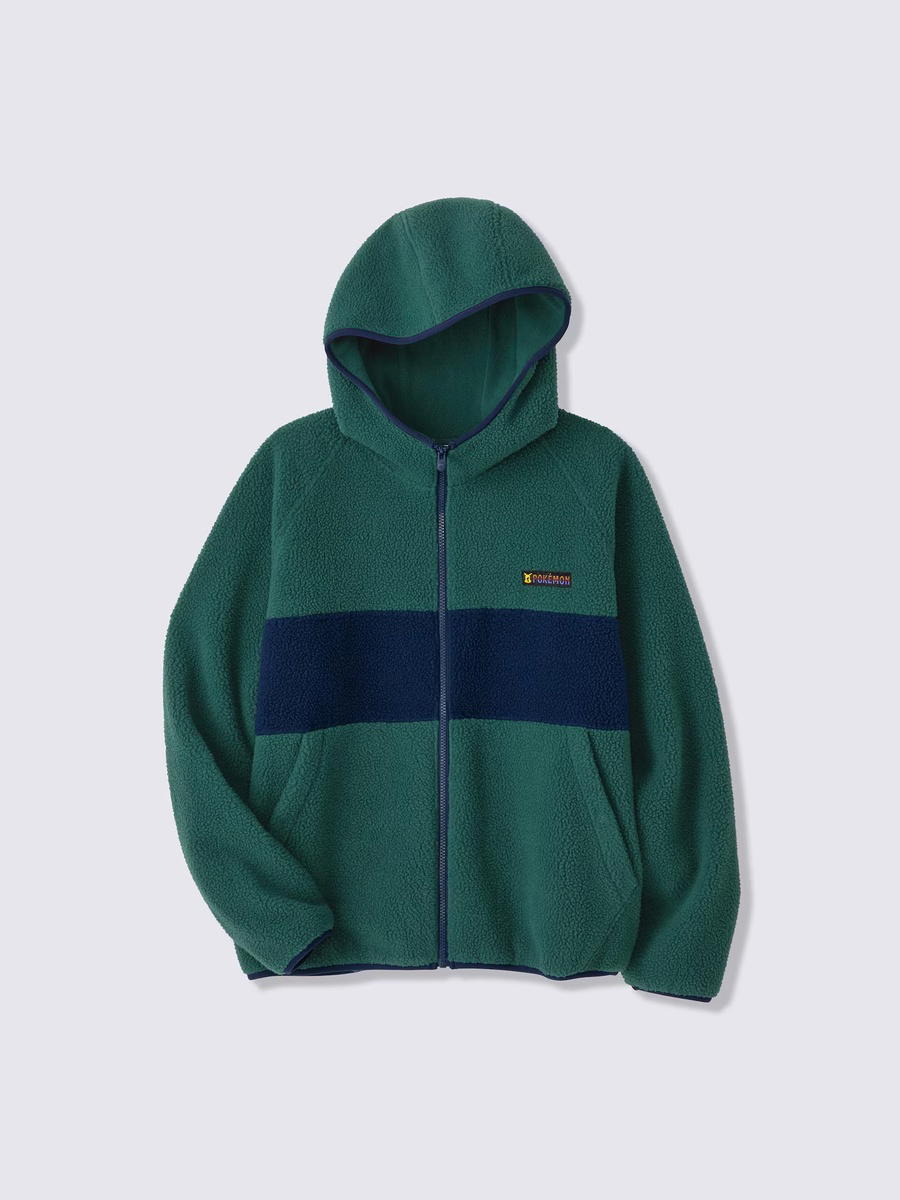 GU GU Fleece Full-Zip Hoodie Pokemon Green