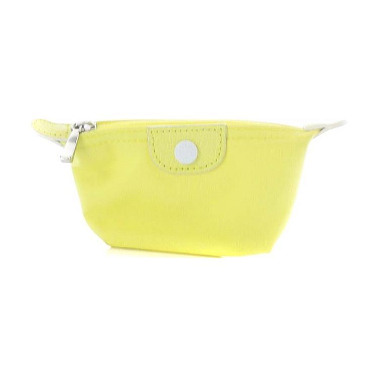 Longchamp Longchamp Le Pliage Club Cowhide Patchwork Canvas Bag Clutch Coin Purse Women's Light Yellow