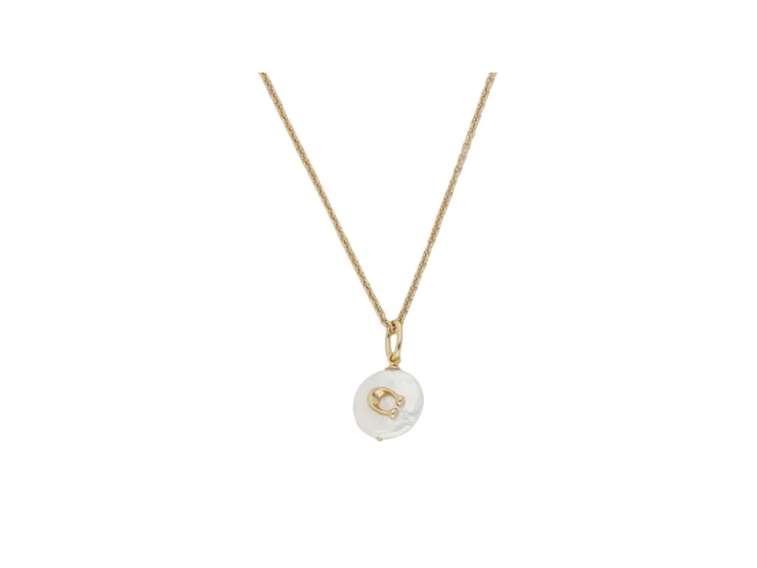 Coach Coach Signature Coin Pearl Pendant Necklace Gold Pearl