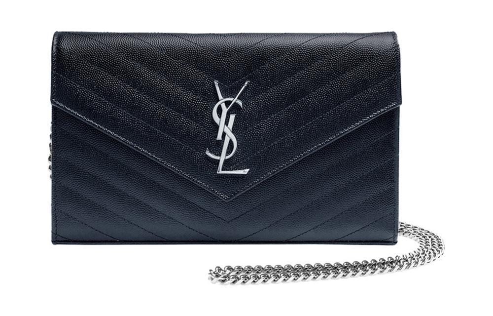 Saint Laurent Saint Laurent Monogramme Grained Embossed Leather Chain Wallet Regular Women's Marine Blue