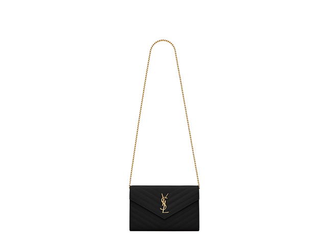 Saint Laurent Saint Laurent Cassandre Matelassé Chain Wallet In Grain De Poudre Embossed Leather with Gold-Toned Metal Hardware Black (8.9") - view 1