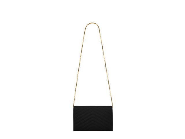 Saint Laurent Saint Laurent Cassandre Matelassé Chain Wallet In Grain De Poudre Embossed Leather with Gold-Toned Metal Hardware Black (8.9") - view 2