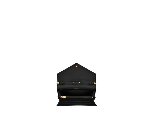 Saint Laurent Saint Laurent Cassandre Matelassé Chain Wallet In Grain De Poudre Embossed Leather with Gold-Toned Metal Hardware Black (8.9") - view 4