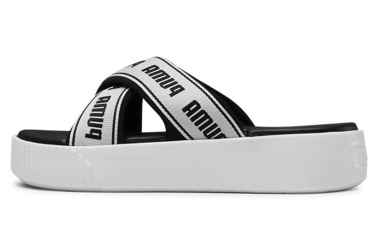 Puma Puma Platform Slide Tape Slippers For Black/White Women's