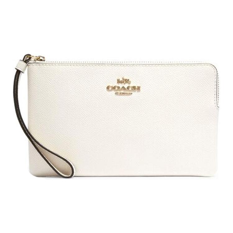 Coach Coach Corner Zip Leather Coin Purse Mahjong Bag Clutch Large Size Women's Pure White