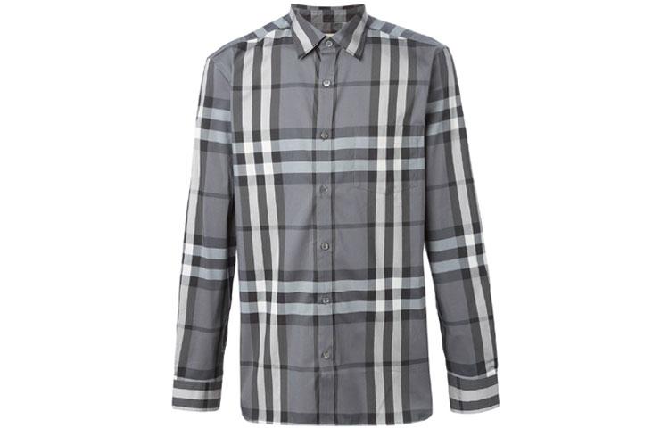 Burberry Burberry Men Check Stretch Cotton Shirt Grey/White/Black