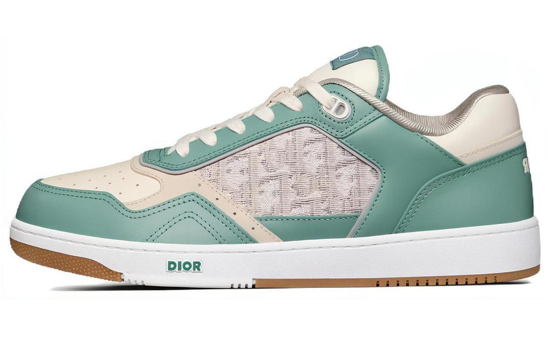 Dior Dior B27 Low Turquoise And Cream Smooth Calfskin And Cream Dior Oblique Jacquard Canvas