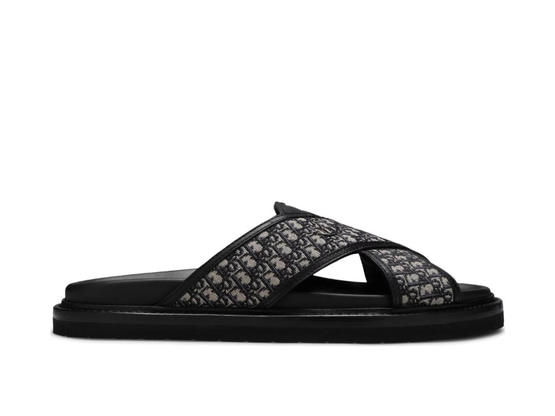 Dior Dior Aqua Sandal In Oblique Jacquard With Gold Hardware Rubber Sole Beige-Black