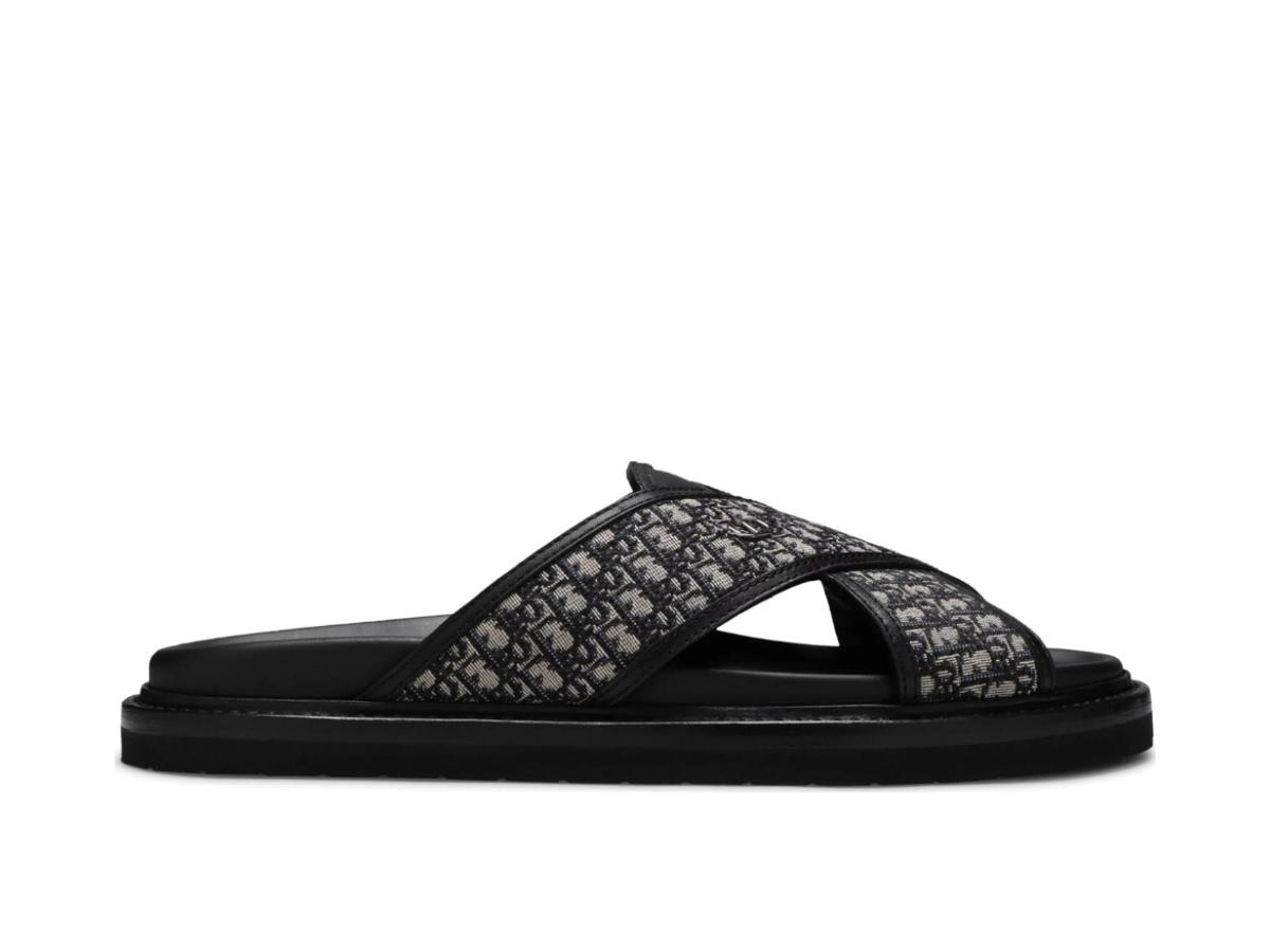 Dior Dior Aqua Sandal In Oblique Jacquard With Gold Hardware Rubber Sole Beige-Black