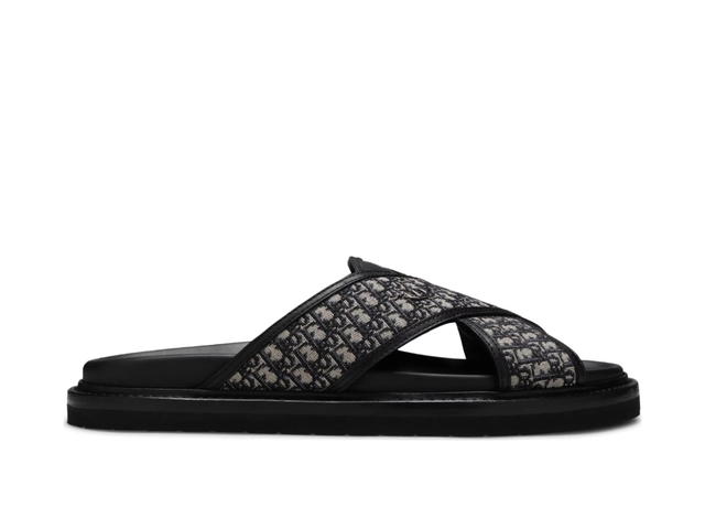 Dior Dior Aqua Sandal In Oblique Jacquard With Gold Hardware Rubber Sole Beige-Black - view 1