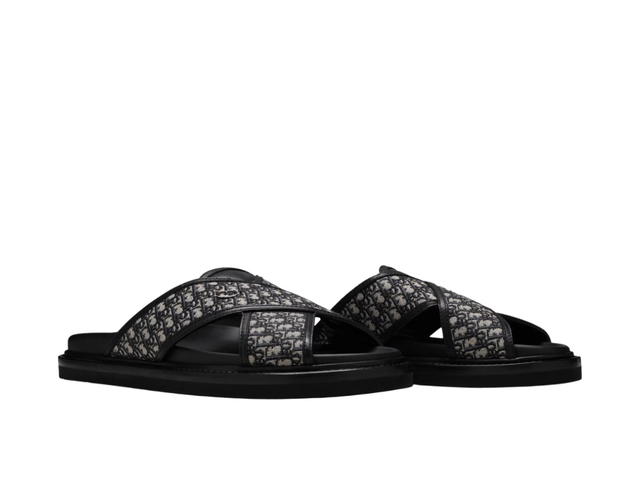 Dior Dior Aqua Sandal In Oblique Jacquard With Gold Hardware Rubber Sole Beige-Black - view 3