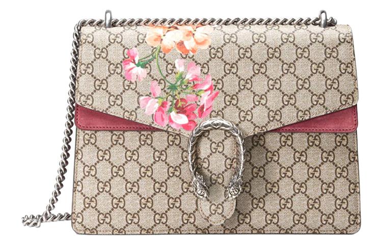 Gucci Gucci Dionysus GG Blooms Canvas With Leather Shoulder Bag Crossbody Bag Medium Size Women's Ebony/Pink