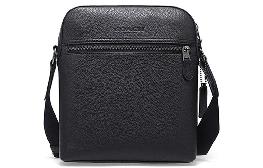 Coach Coach Houston Pebbled Leather Messenger Bag Flight Bag Crossbody Bag Shoulder Bag Small Size Men's Black