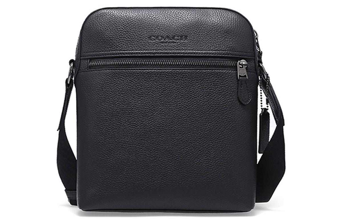 Coach Coach Houston Pebbled Leather Messenger Bag Flight Bag Crossbody Bag Shoulder Bag Small Size Men's Black