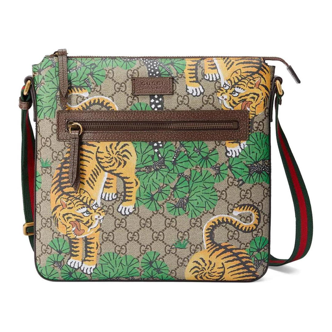 Gucci Gucci Canvas With Leather Messenger Bag Crossbody Bag Shoulder Bag Unisex Beige & Ebony
