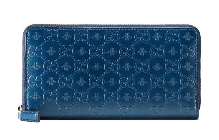 Gucci Gucci Leather Long Zip Closure Wallet With Money Clip Men's Blue