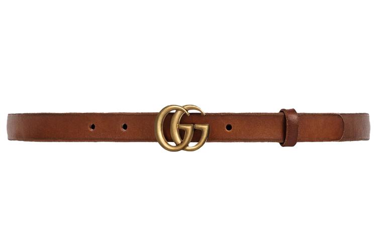 Gucci Gucci Double G Antique Brass Buckle Leather Belt