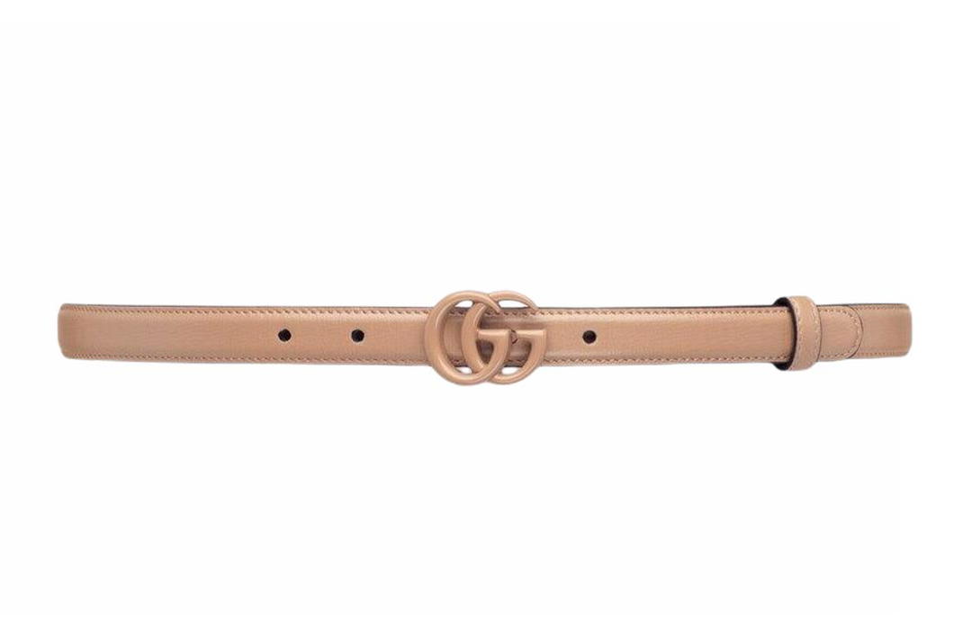 Gucci Gucci Double G Buckle Slim Belt Leather Belts Women's Rose Beige Width 2cm
