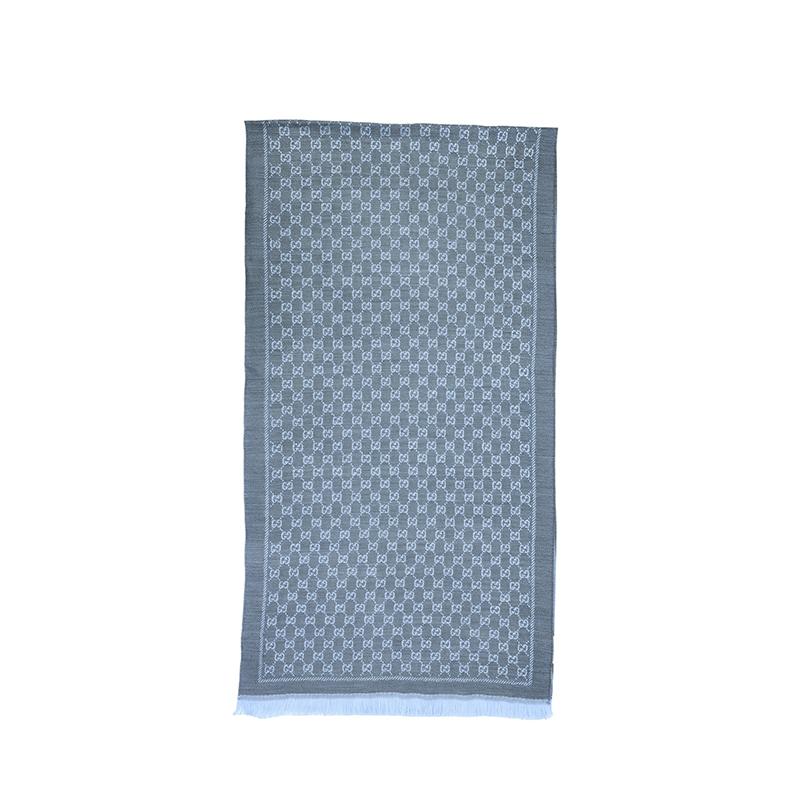 Gucci Gucci Wool Knit Scarves Unisex Light Blue/Light Gray