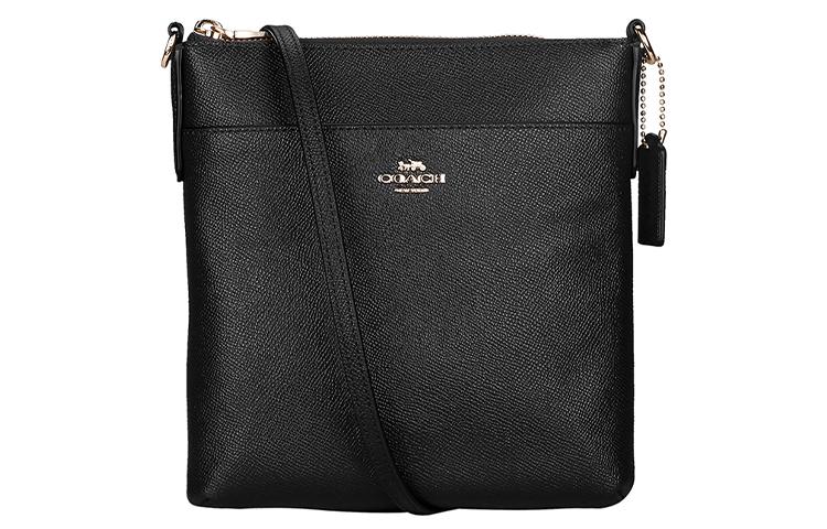Coach Coach Kitt Cross-Stitch Leather Messenger Bag Shoulder Bag Crossbody Bag Small Size Women's Black